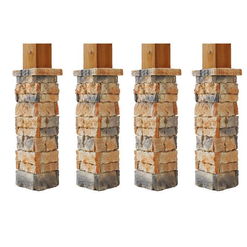[4-Pack] Faux Stone Column Wrap for Gazebo & Porch,27.2" Stackable Sleeve.Realistic Stone Texture,Easy DIY Installation,No Mortar or Cement Required.Fits Actual Posts Up to 4.72" × 4.72".